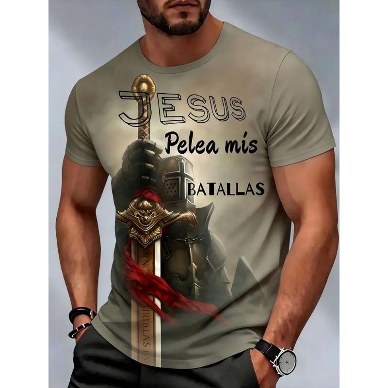 Summer Men's 3D Jesus Print Crew Neck T-Shirt