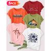 Five-piece set Elegant short-sleeved shirt for women Island Sunshine Series Printed Round Neck Women's Short Sleeve Shirt Suitable for Spring and