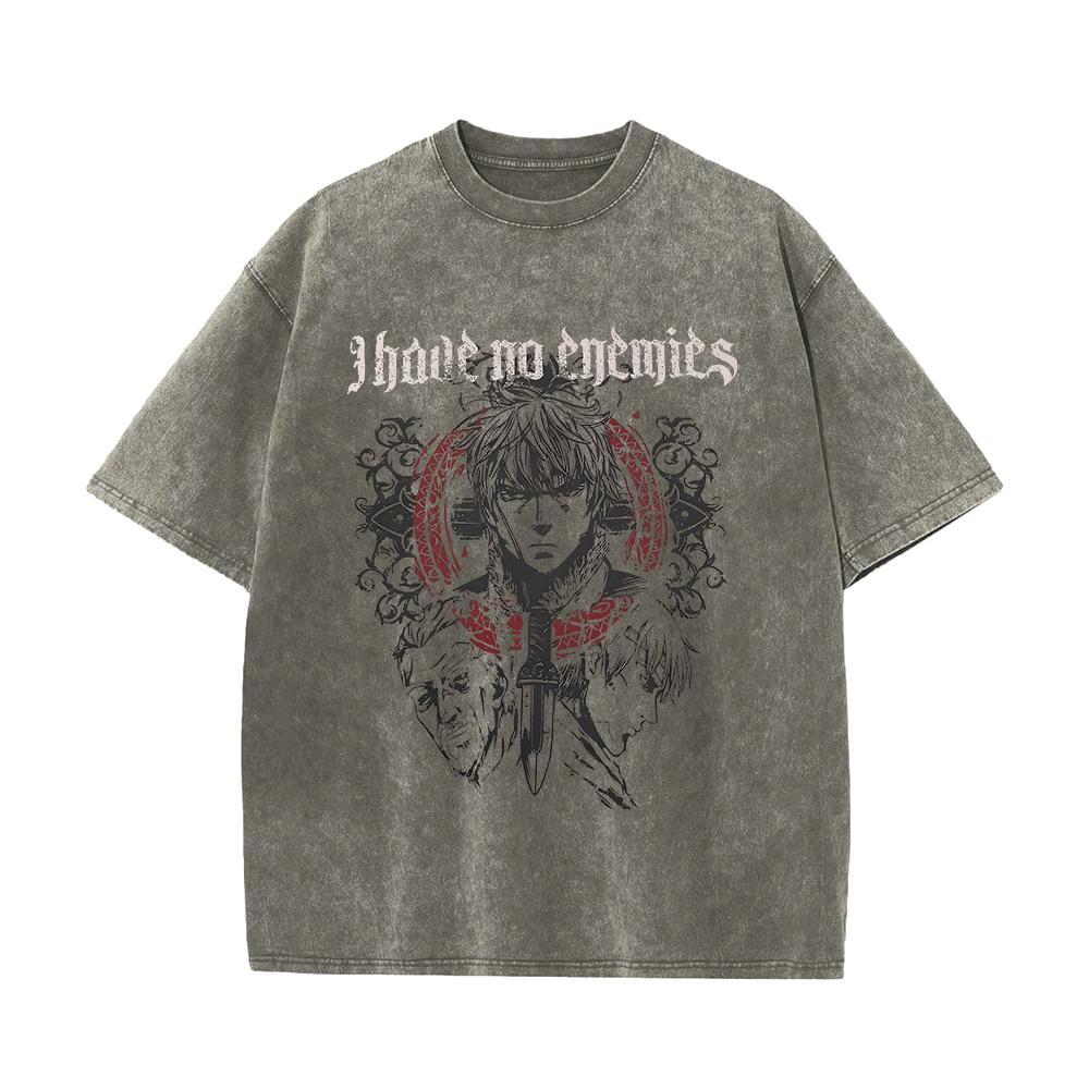 Anime Vinland Saga Printed Washed T Shirt Men 100% Cotton Retro Harajuku Vintage Y2k Hip Pop Street Style Tees Summer Unisex