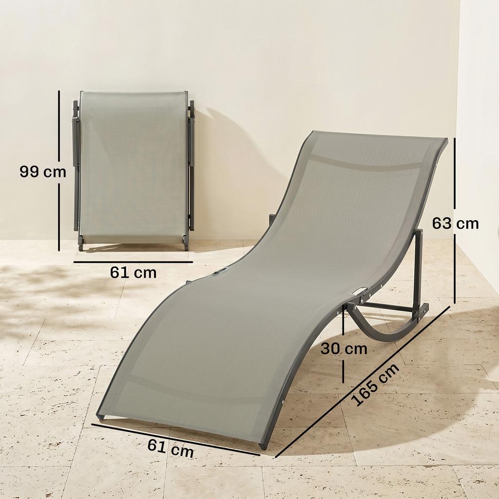 Set of 2 S-shaped Lounge Chair Foldable Sleeping Bed 165x61x63cm Khaki