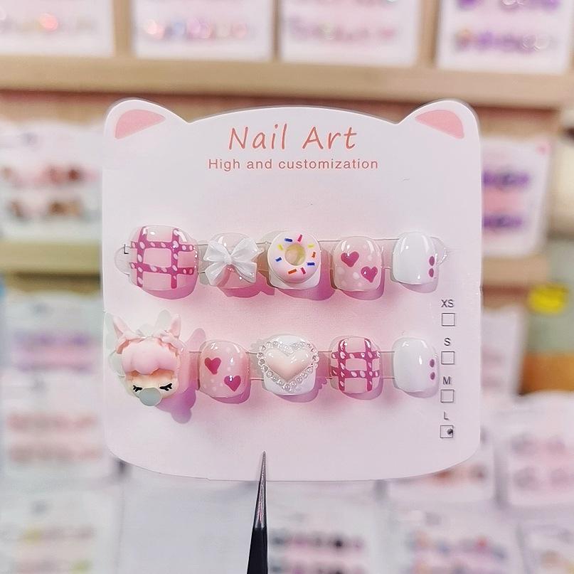 Handmade Kids' Cartoon Nail Stickers: Bubble Girl & Donut Design