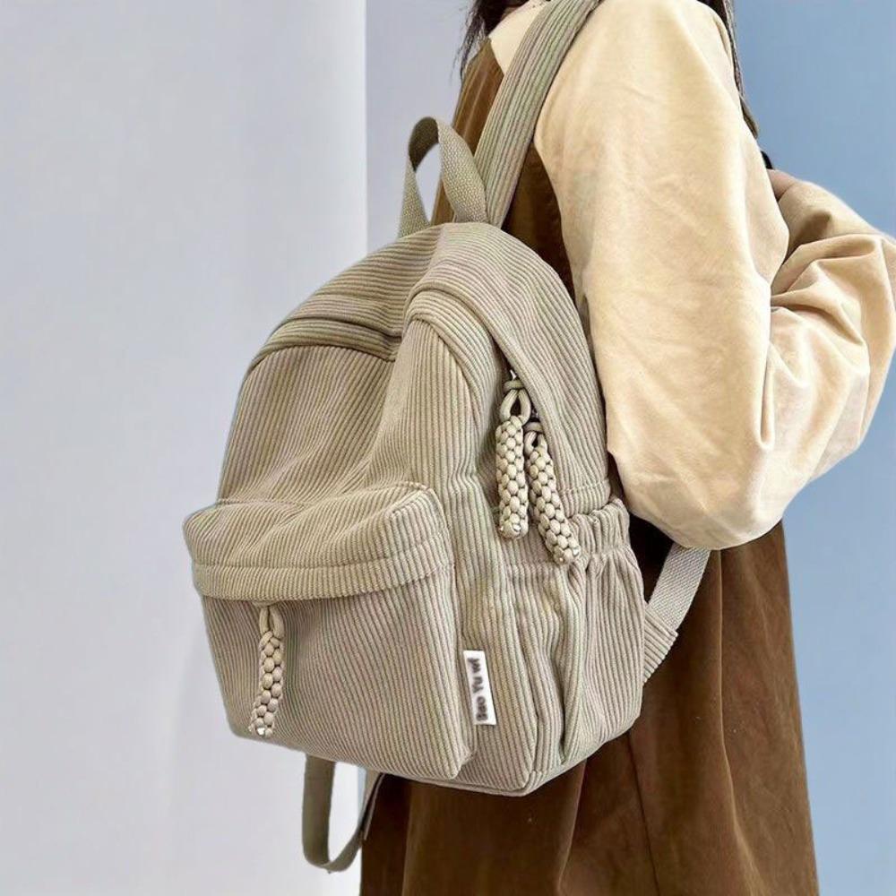 Handbag Corduroy Backpack Solid Color Student Book Bags Cute Small School Bags Traveling