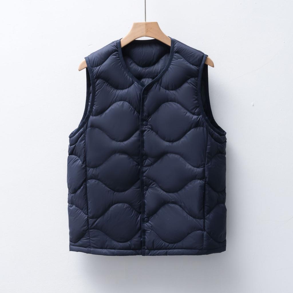 Men's Fleece Solid Color New Men's Round Neck V-neck Vest Down Jacket Vest Jacket