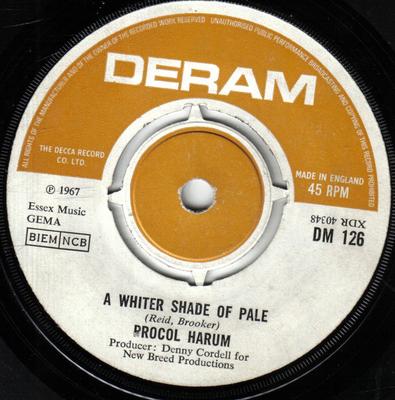7palcový singl PROCOL HARUM A Whiter Shade Of Pale DM126 Deram 1967 UK Rock Použitý