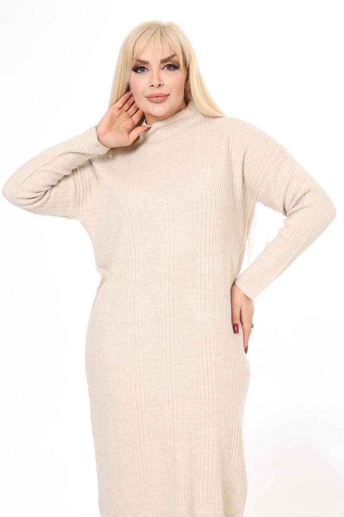 Women's Big Size Dress Green Half Turtleneck Knitted Knitted Dress
