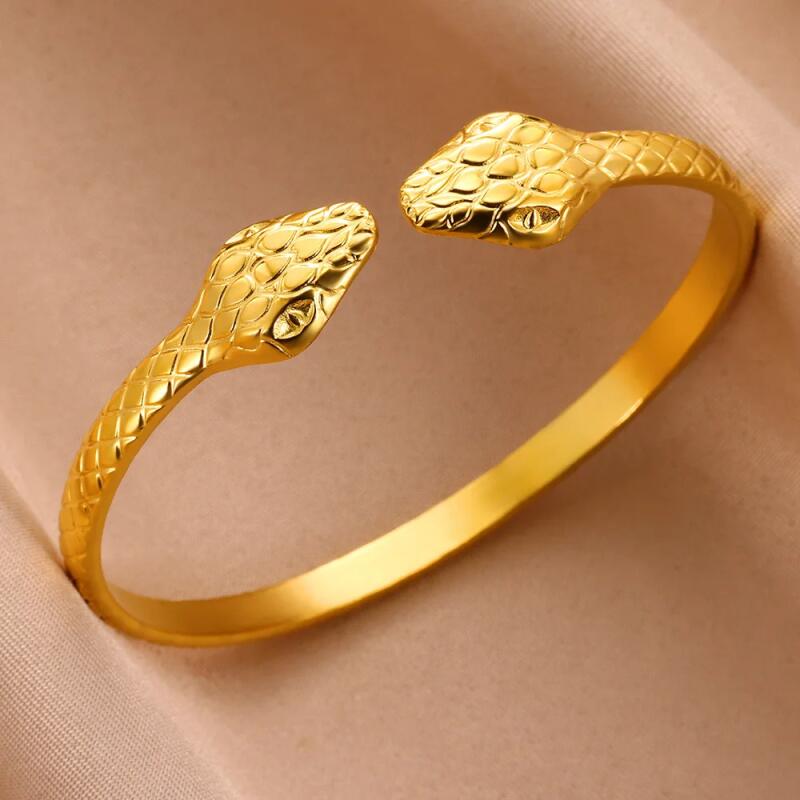 Edelstahl Schlangenarmreif für Damen Vintage Goldfarbe Ästhetischer Charm-Armreif Alltagsschmuck Geschenk mujer