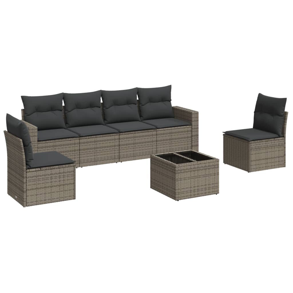 7 Piece Garden Sofa Set with Cushions Gray Poly Rattan