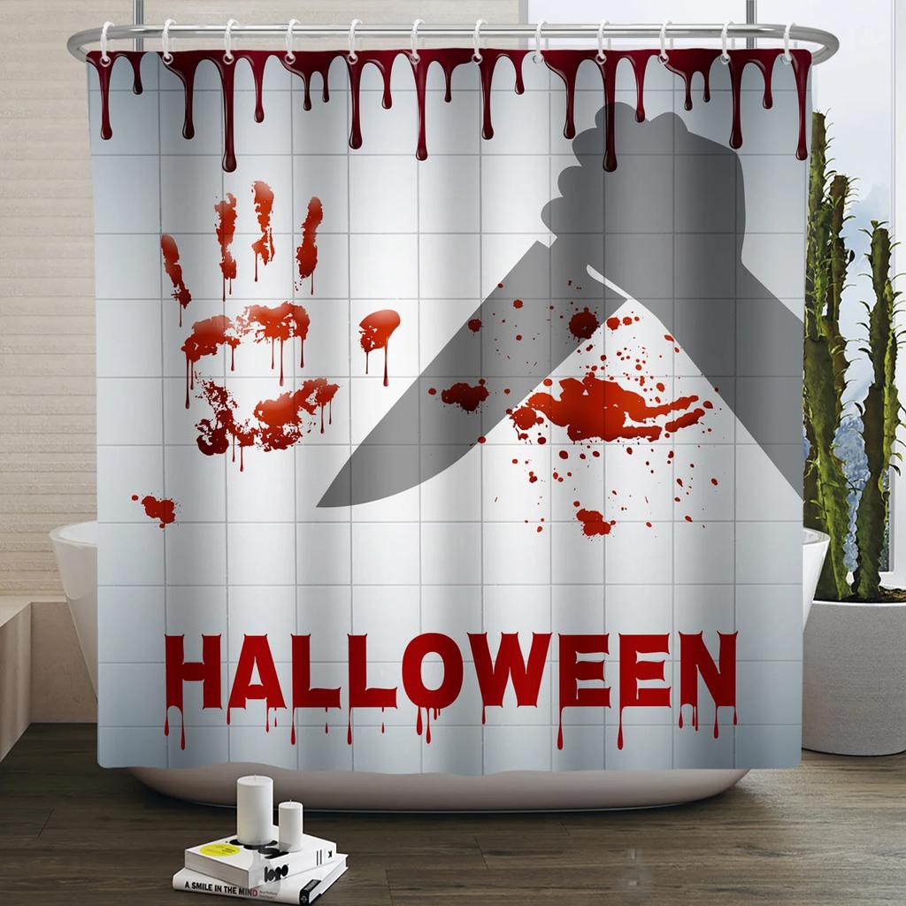 Halloween Shower Curtain Horror Night Bloody Hands Spooky Zombie Skull Scary Halloween Waterproof Bath Bathroom Shower Curtain