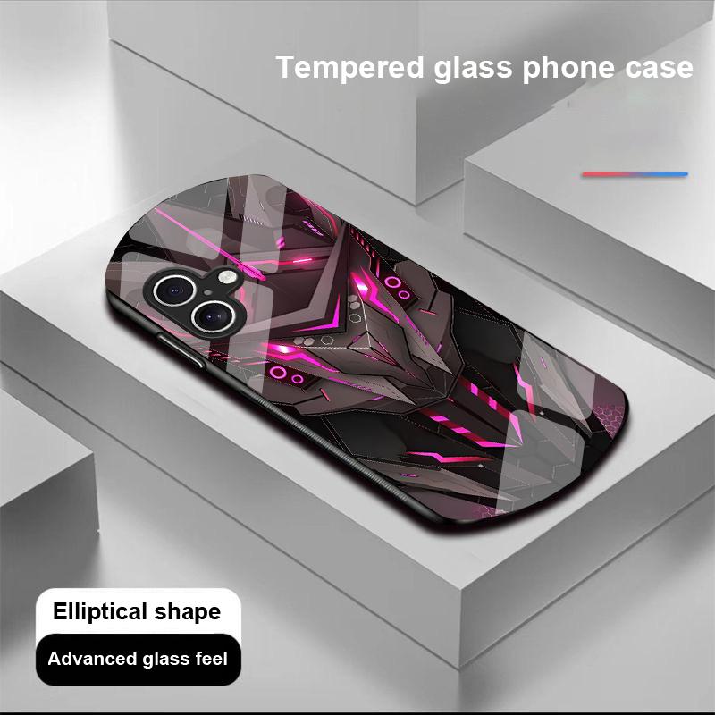 Kreativer Mech Für Apple IPhone 16 11 13 15 14 Pro Max 12 Mini 7 8 Plus XR X XS SE Elliptisch Geformte Handyhülle aus Gehärtetem Glas