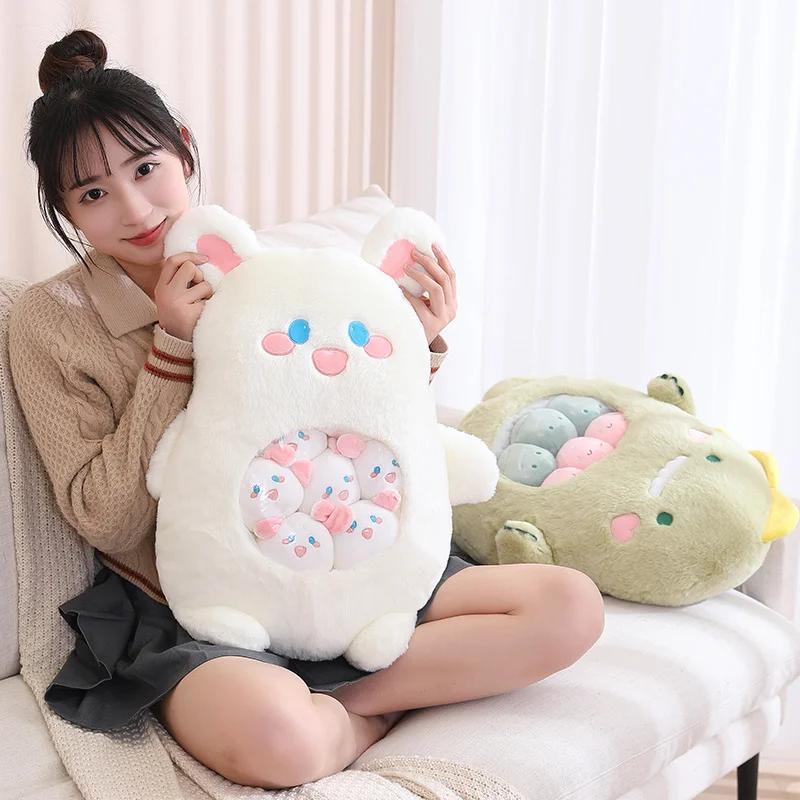 Cute Cartoon Animal Plush Pillow with Small Toys Inside Soft Stuffed Sofa Cushion Home Decor Birthday Gift for Kids
