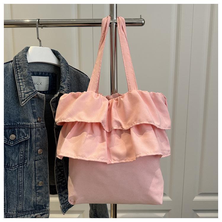 

2025 Корейская сумка с оборками: Женская белая сумка через плечо большой вместимости розовый