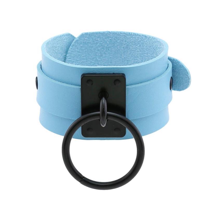 Wide Pu Leather Punk Bracelet Large O Ring Adjustable Fit For Goth Concerts Cosplay Daily Wear