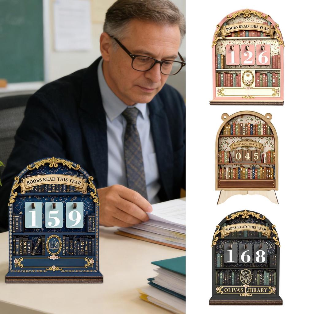 Vintage Holz Lese-Tracker Zählt bis zu 999 Bücher Mit Exquisitem Design Und Nostalgischer Ästhetik Perfektes Schreibtischornament