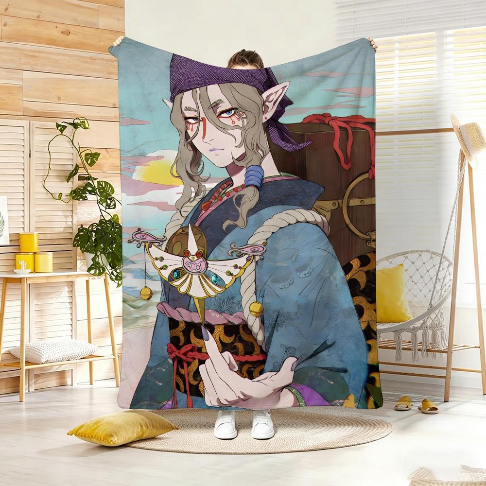 Ukiyo e style Yokai Anime M-Mononokes Throw Lightweight 240g Flannel Blanket Soft Skin-friendly for Summer Cooling