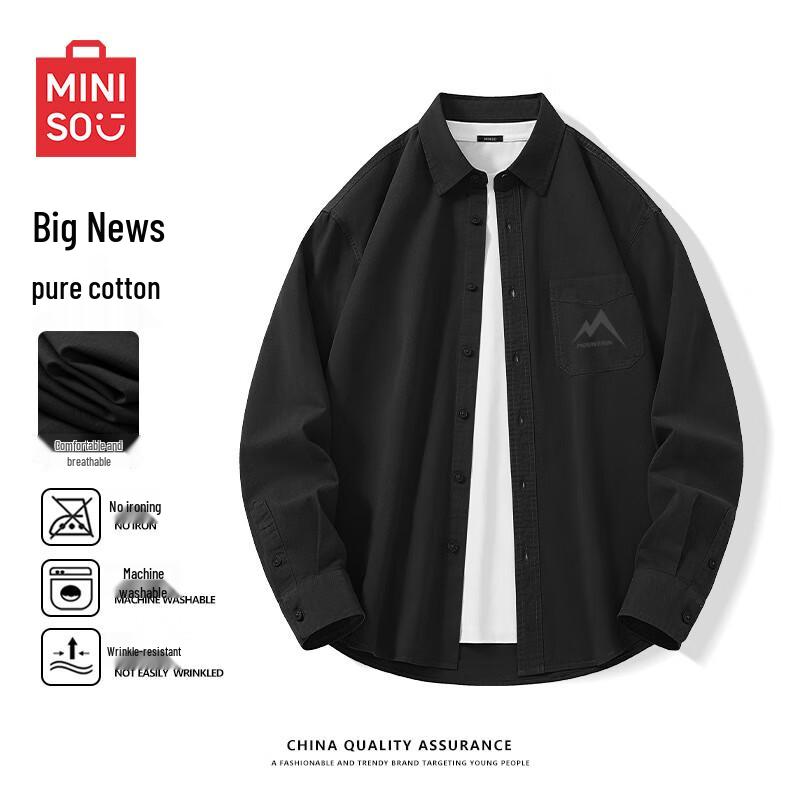 MINISO Men s Pure Cotton Casual Long-Sleeve Lapel Shirt 3XL