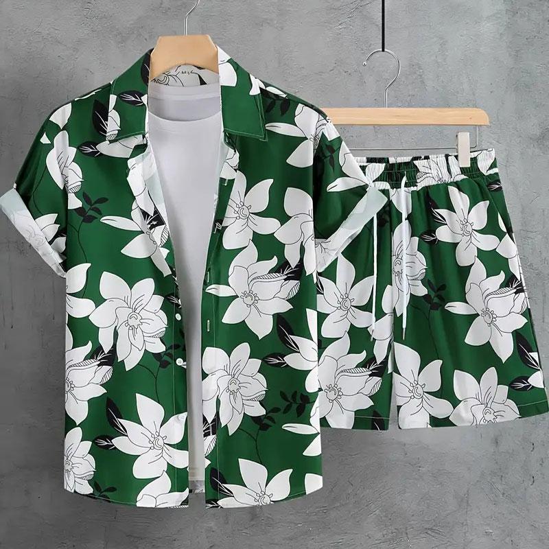 Hawaiis Neues Klassisches Herren Freizeithemd Bedrucktes T-Shirt und Zweiteilige Shorts Sommer Outdoor Reiseaktivitätskleidung