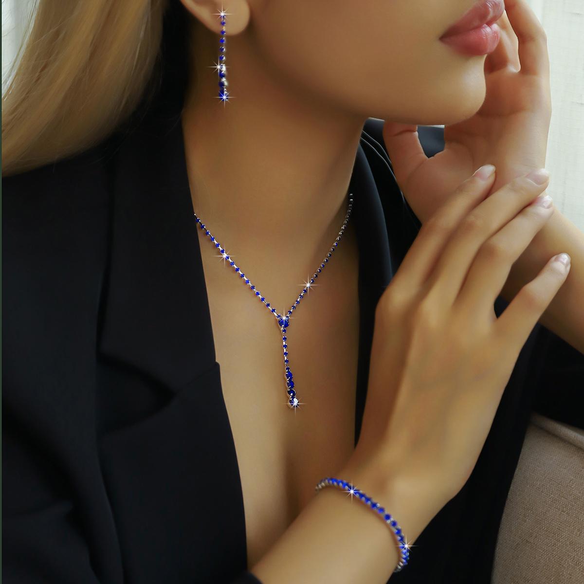 

4PC Women s Trendy Copper Claw Chain Minimalist Necklace Earrings Bracelet Zircon Set Wedding Banquet Party Holiday Gift