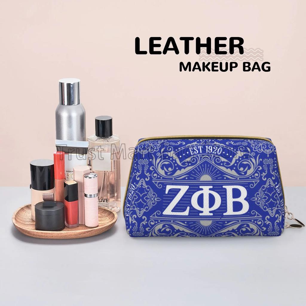 Zeta Phi Beta Print Large Makeup Bag Leather Women Travel Toiletry Pouch Cosmetic Bags Portable Multifunctional Storage Bag Gift