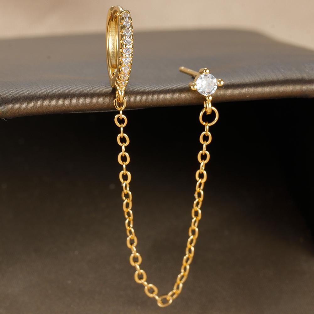 Exquisite Stainless Steel Tassel Chain Hoop Earrings for Women Simple Green Zircon Ear Piercing Earrings Fashion Jewelry Aretes