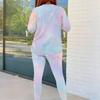 Women Plus Size Black Printed Round Neck Long Sleeve Top And Fitted Pants Two Piece Set