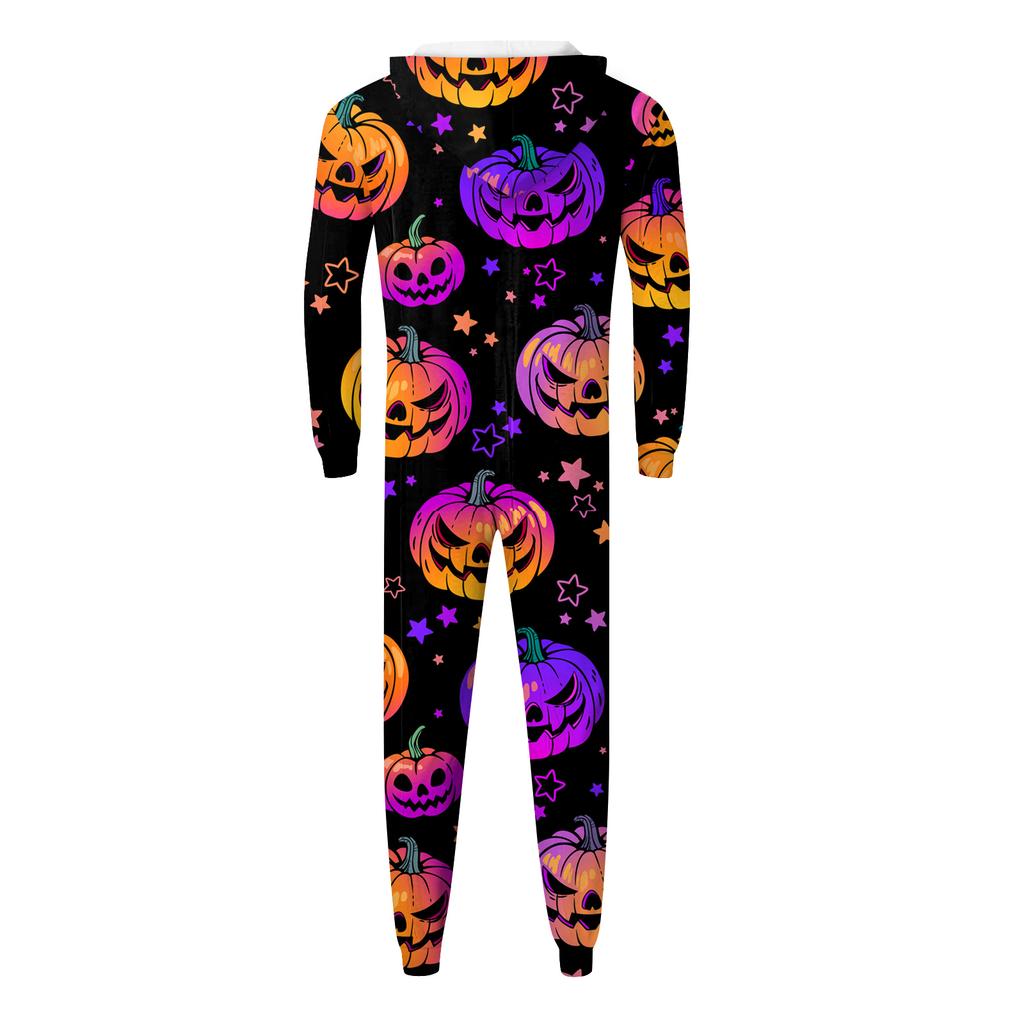 Halloween Printed Family Matching Hooded Long Sleeved Zippered Hooded Jumpsuit Set