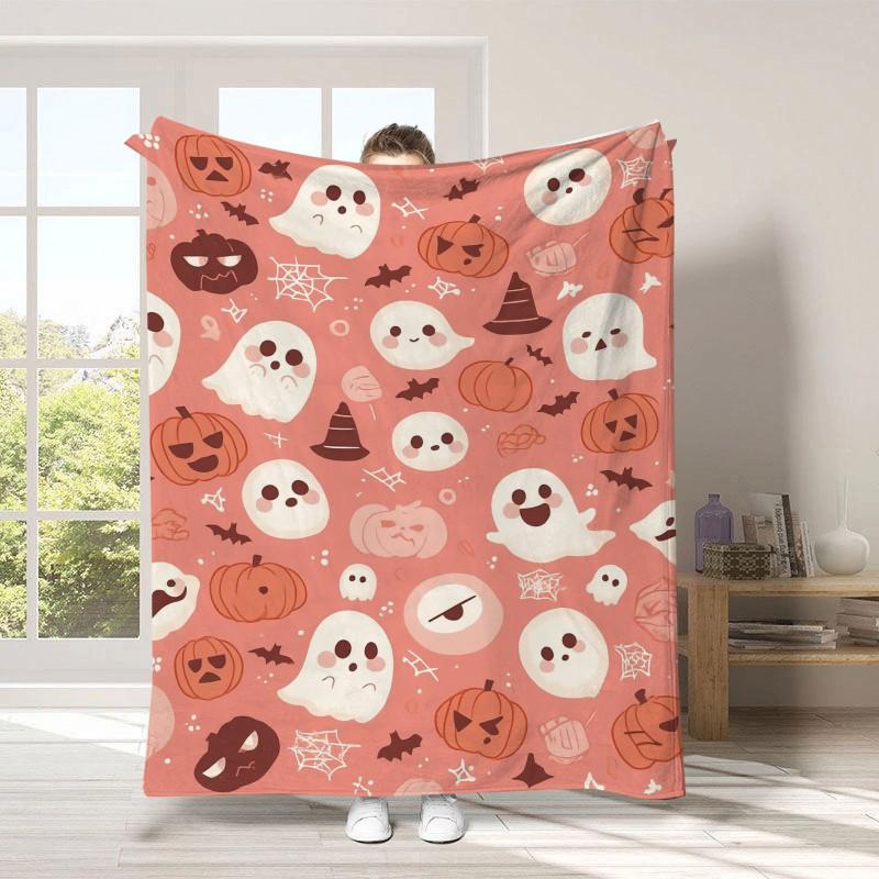 Halloween Flannel Blanket 2026 Cute Ghost Pumpkin Throw Nap Sofa Bed