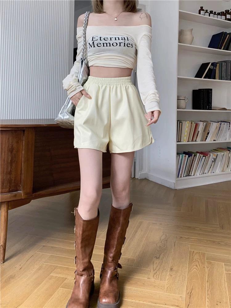 High Waist Plus Size PU Leather A-Line Shorts for Women - Autumn Casual Booty Fit