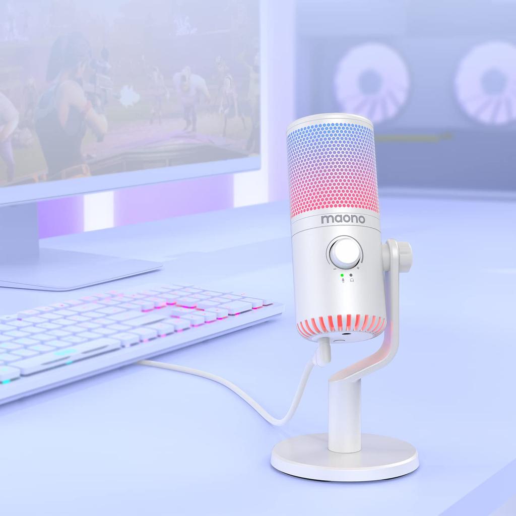 MAONO USB Condenser Gaming Microphone, PC Microphone with Dedicated Software, RGB Lighting, Mute Button, Headphone Output, Unidirectional, Plug &