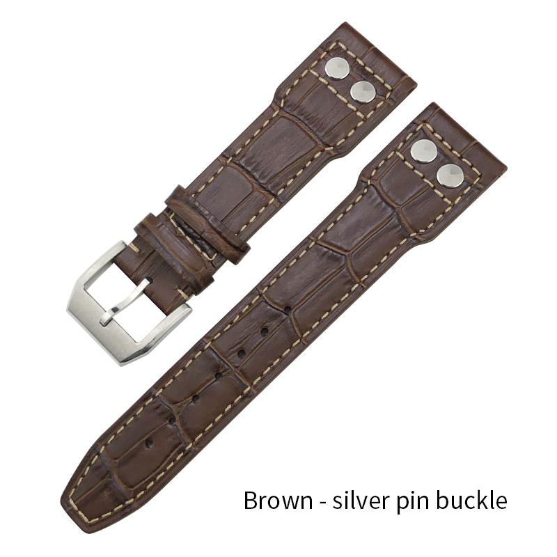 

20mm 21mm 22mm Watchband For IWC Big Pilot Spitfire TOP GUN Brown Black Watch Strap Calf Genuine Leather Bracelet Watch Band 20mm&Silver buckle