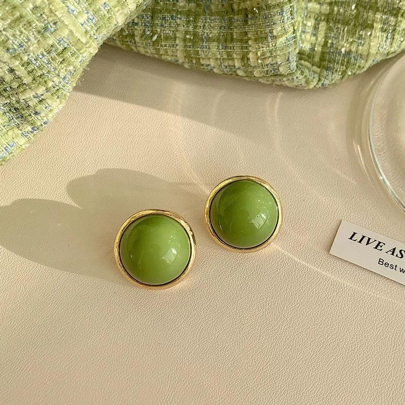 

20mm Big Round Avocado Green Stud Earrings Minimalist Trend Statement Brincos for Women Geometric Party Wedding Girl Gifts