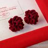 Red Flocking Flower Stud Earrings for Women Trendy Fold Petal Big Earrings Wedding Party Lucky Personality Jewelry Girls Gift