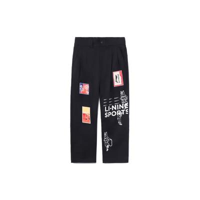 Themed Print Loose Straight-Leg Casual Long Pants Autumn Unisex Bottoms Black AKXR429-2
