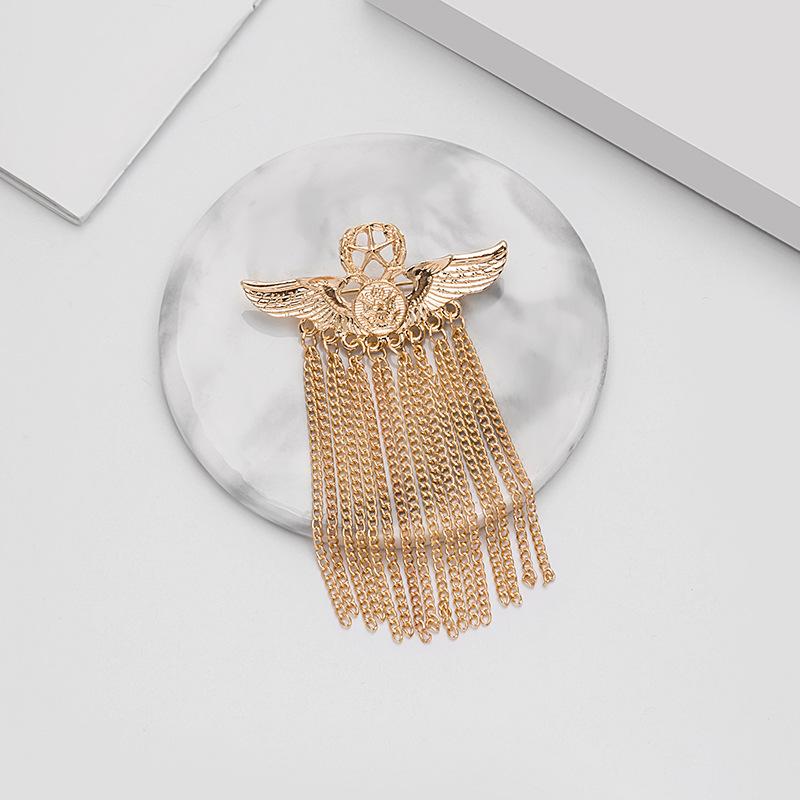 Big Brand Creative British Pentagram Badge Angel Wings Chain Fringed Brooch Pin Accessories