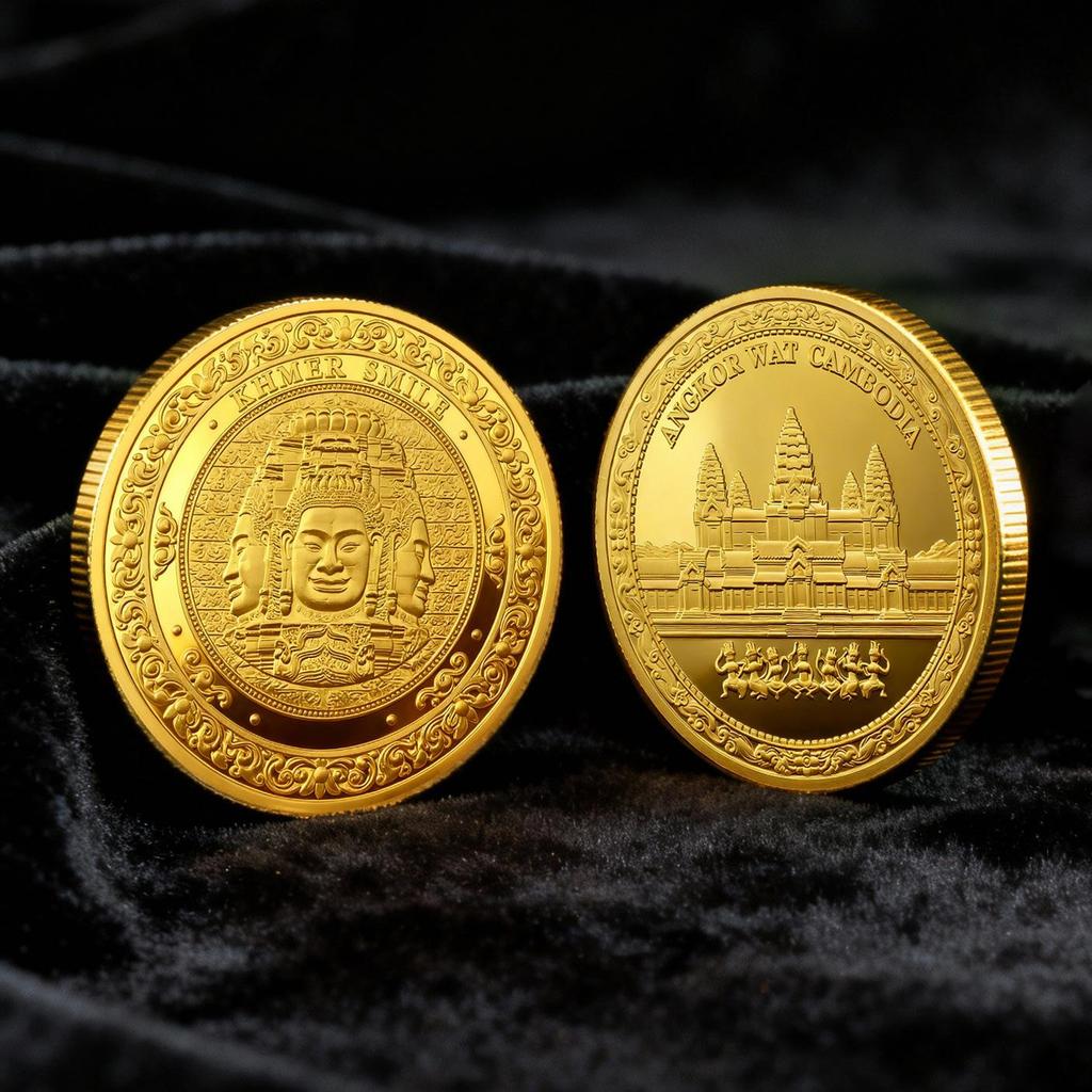 Kambodża Moneta pamiątkowa Angkor Wat, Uśmiech Khmerów, Turystyka kulturalna i kreatywna, Monety, Prezenty, 45mm