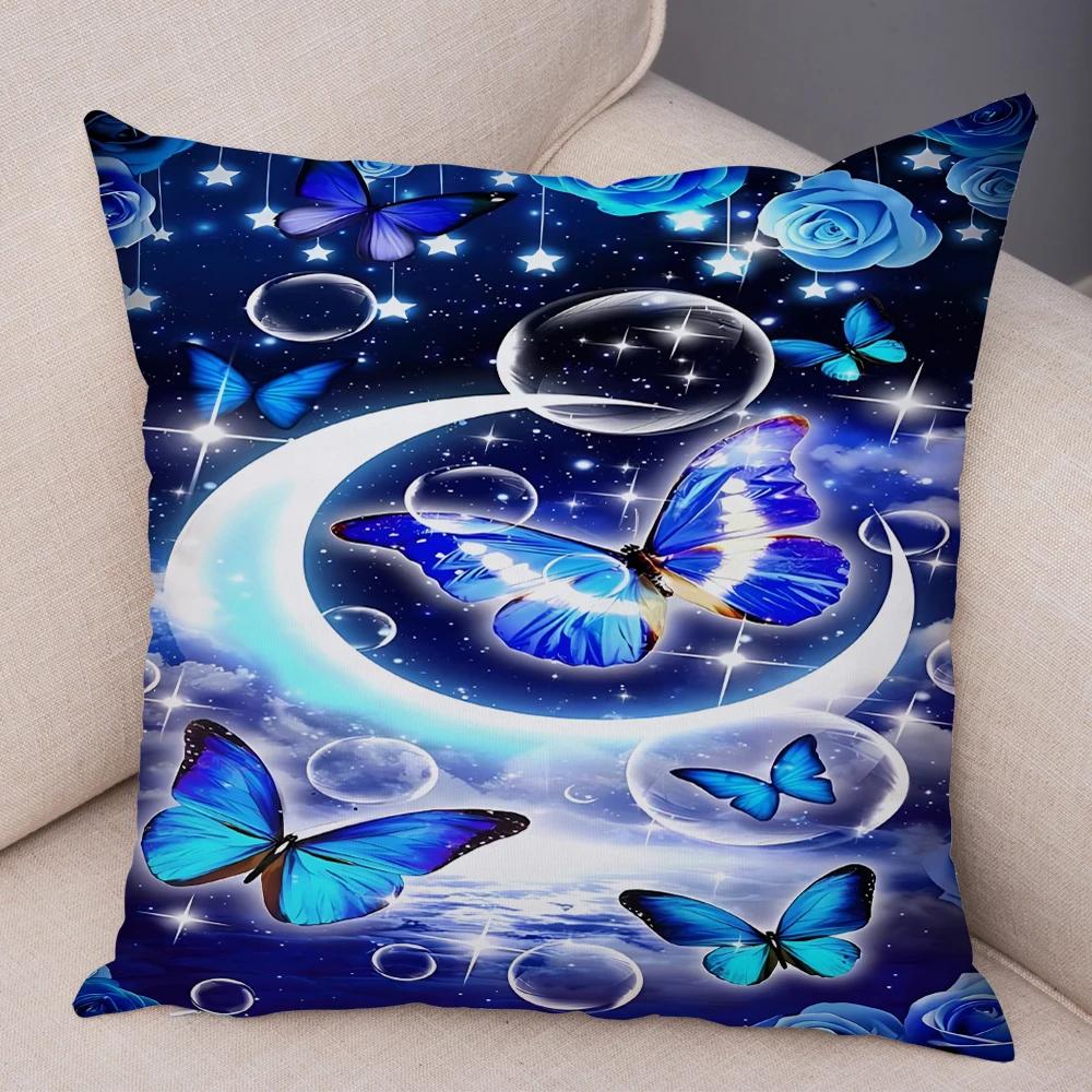 Tecknad Blomma Fjäril Djur Kuddfodral Dekor Blomma Kuddfodral för Soffa Hem Bil Fantasi Skog Mjuk Plysch Kuddfodral