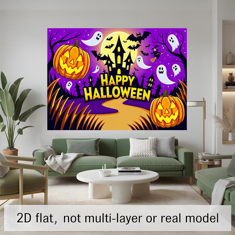 Party Backdrop Halloween Flat Banners Pumpkins Ghosts Bats Spooky Night Scene Photo Booth Background Front Door Decor
