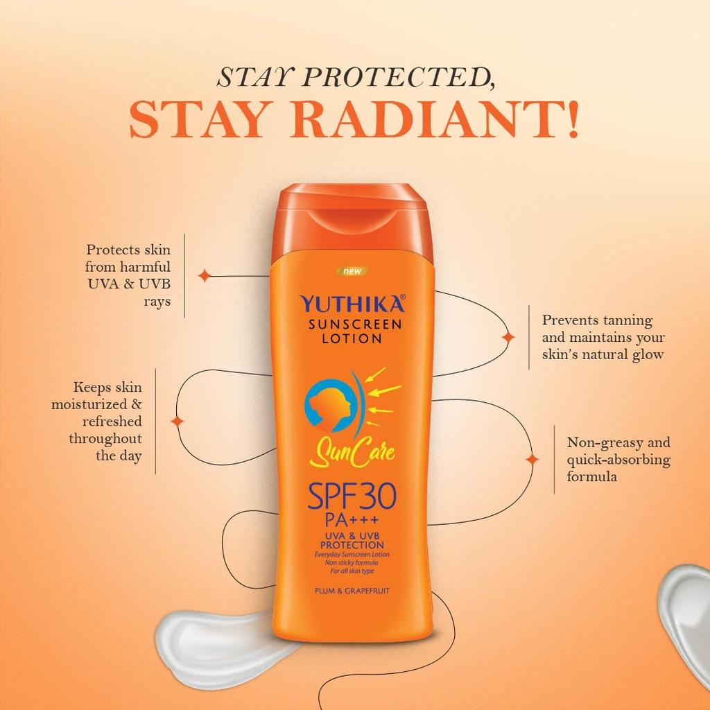 Yutika Sunscreen Lotion SPF 30 PA+++ for Men and Women 100ml Non-Greasy Sun Cream All Skin Types Pack of 2