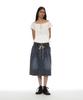 Partimento Woman Drawstring Denim Midi Skirt_Mid Blue