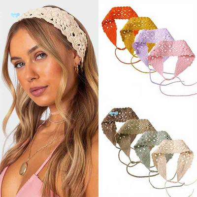 Einfarbige Hohlstrick-Haarbänder Vintage-Haartuch für Damen Blumenstrick-Urlaubskopfband Böhmischer Haarschmuck