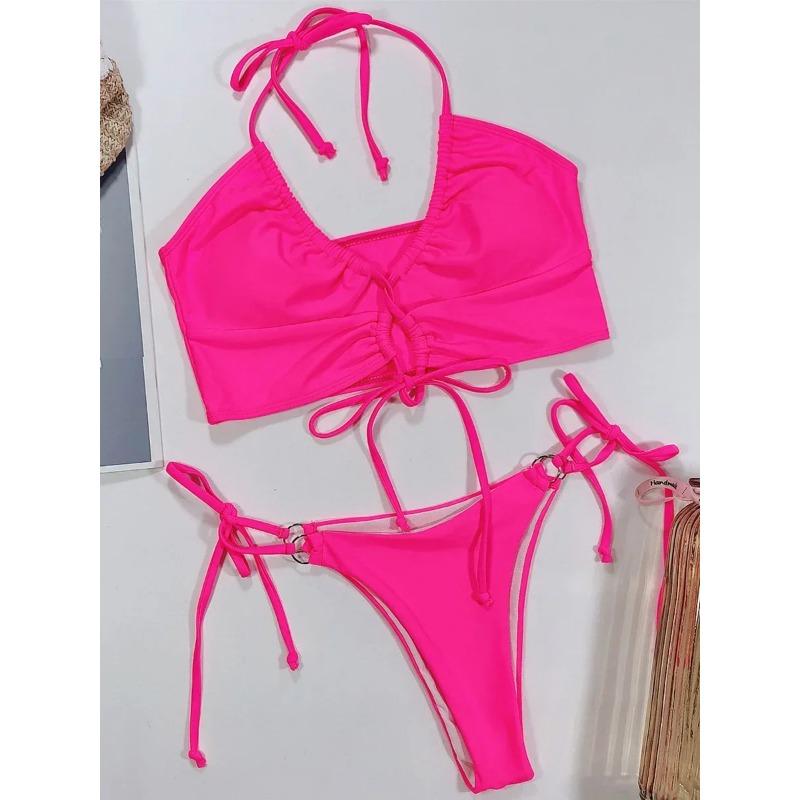 Sexy High Cut Leopard Bikini Women Thong Swimwear Female Swimsuit Two-pieces Bikini set Lace Up Bather Bathing Suit Swim Lady