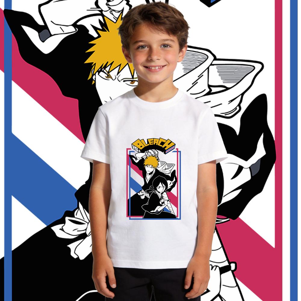 Bleach Anime Print Cotton T Shirt Boys Girls Casual Short Sleeve Summer Top Soft Breathable Kids Clothing