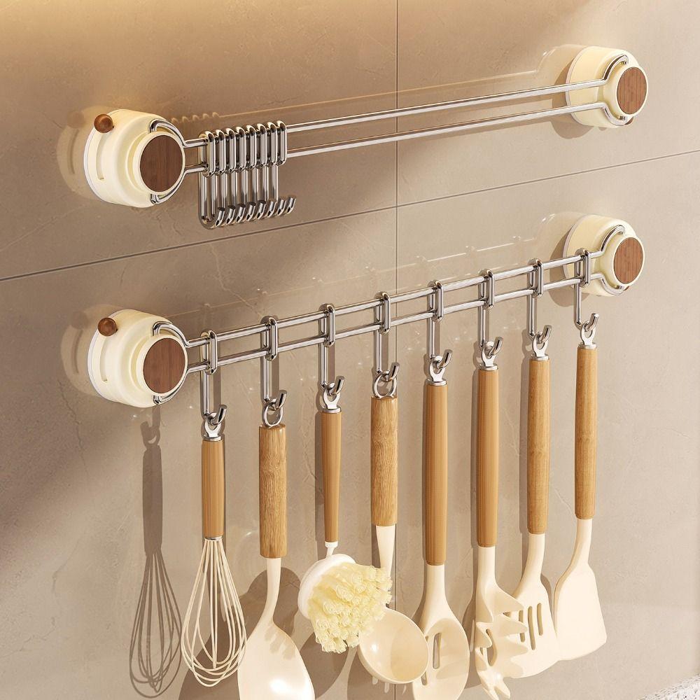 Adjustable Suction Cup Kitchen Hook Sliding Flatware Storage Rack Cooking Utensils Hanger  Coat