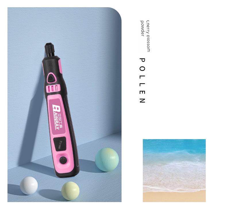 Mini stylo de gravure électrique rose rechargeable avec contrôle de vitesse et batterie au lithium pour le polissage et le meulage des ongles.