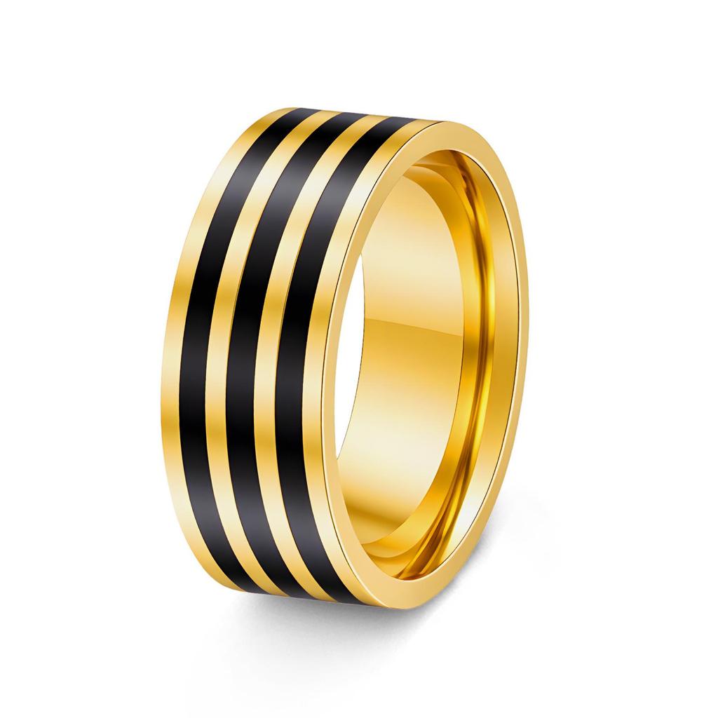 Japanese Korean INS Style Black Stripe Stainless Steel Couple Ring Set