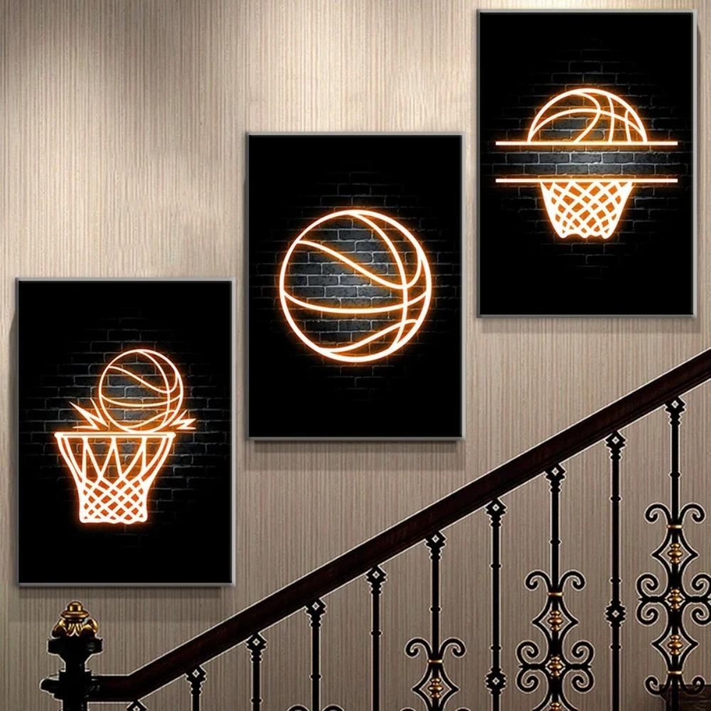 Basketball Posters And Prints Wall Art Neon Light Canvas Painting Modern Murals Teenage Boy Room Decoration Pictures