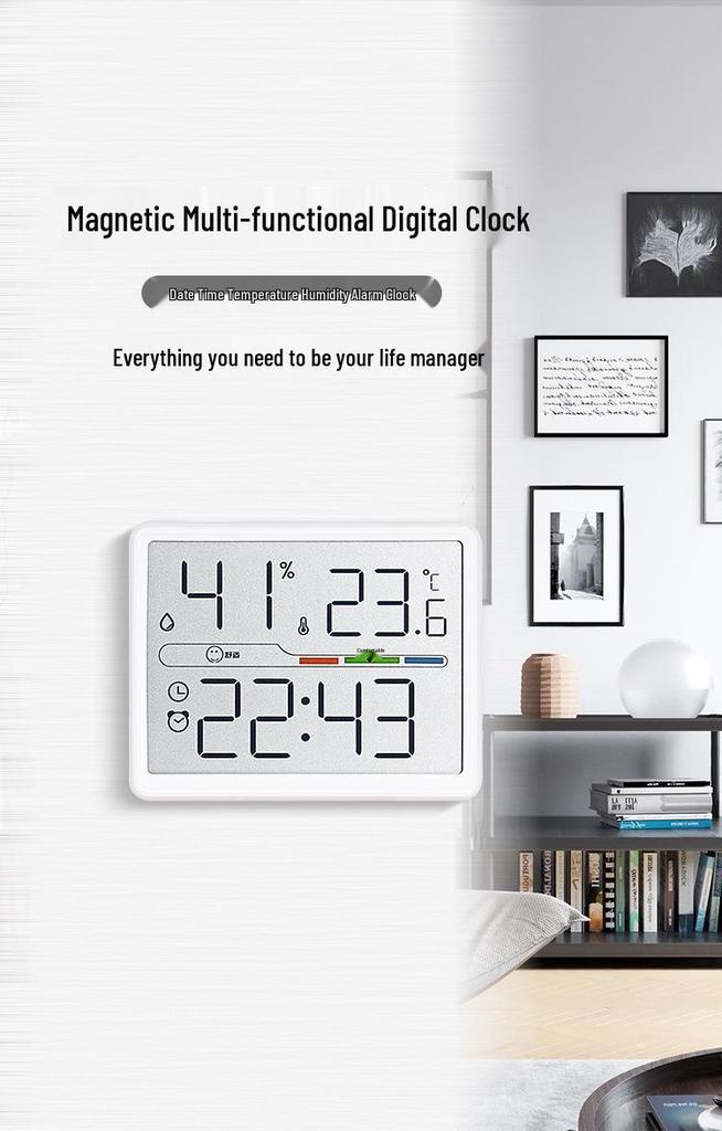Chinese Magnetic Clock with Temperature & Humidity Display - Model 802