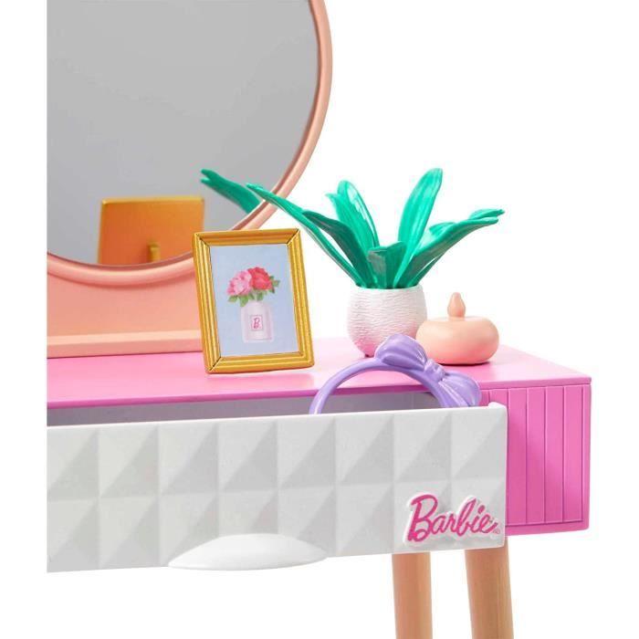 Mobilier Barbie - HJV35 - Maison de poupée - Vanité, Miroir, Tabouret - Blanc