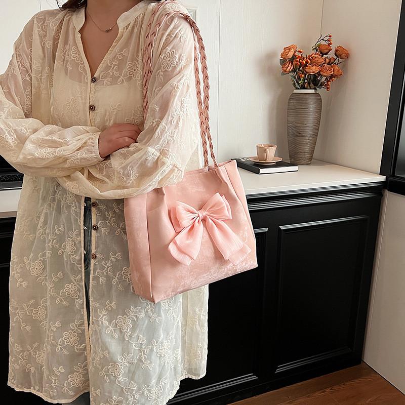 Summer Bowknot Large Capacity Tote Bag For Women Pu Material With Zipper Closure For Daily Use