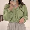 Sexy Sweet Short Knitted Cardigan Sweet Korean V Neck Lantern Sleeve Sweaters for Women Fall Wild Simple Cropped Pink Cardigan Coat