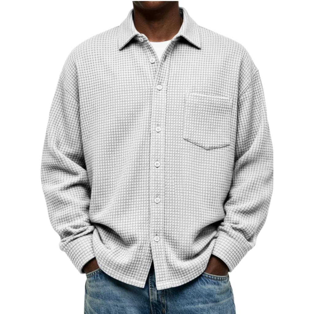 Single Breasted Vintage Long Sleeve Shirt Men Loose Solid Color Spring Autumn Men's Casual Pocket Shirt